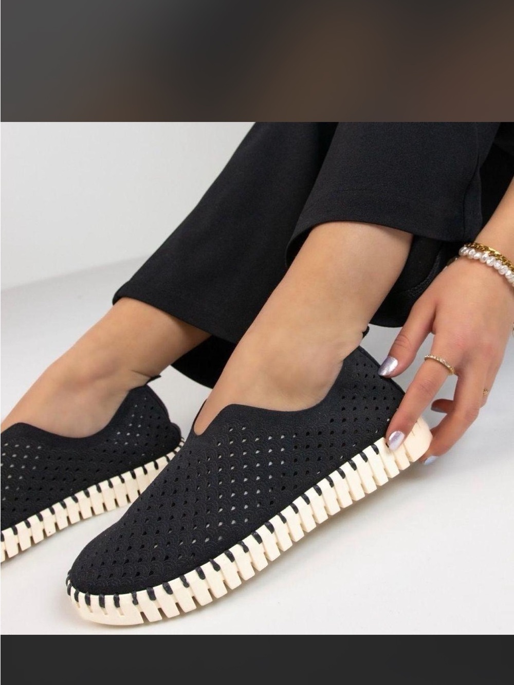 Ilse Jacobsen Black Perforated Slip-Ons
